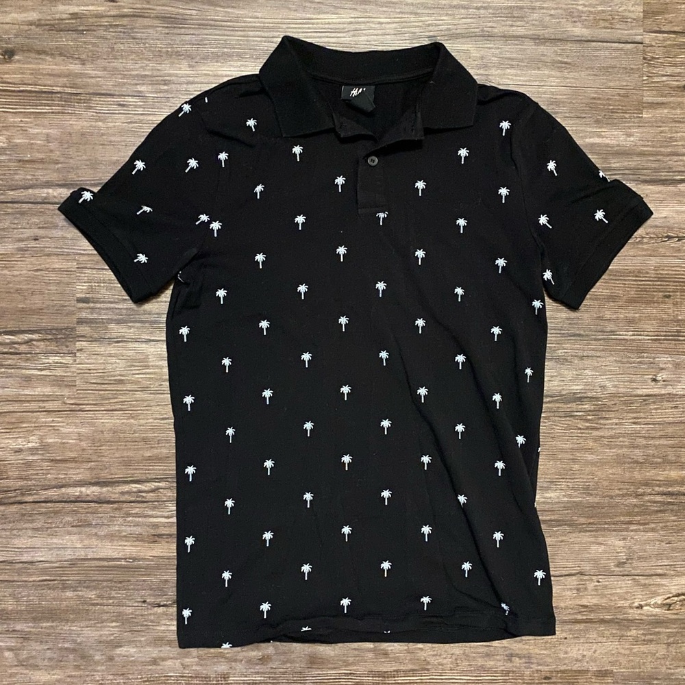 H&M Slim Polo - Palm Tree (Black) [XS]